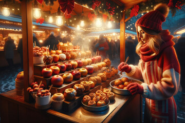 Obraz na płótnie Canvas baked apple sales stand at a christmas market