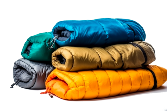 Piled sleeping bags on transparent background in PNG
