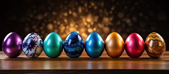 During Easter the food table was adorned with colorful eggs carefully arranged in a row inside a shiny egg box their shells glistening as the camera focused on a close up of the bunched up e
