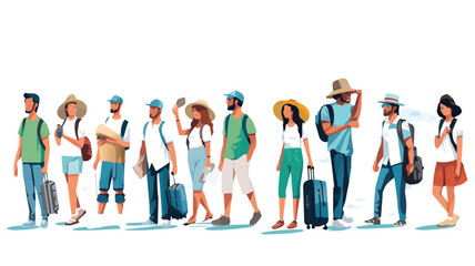 Minimalist vector illustration of a festival of travel, holidays on a white background, people traveling. - obrazy, fototapety, plakaty