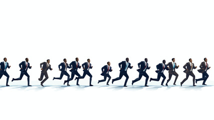 Minimalist Vector illustration of a businessman in a suit running a race on a white background, business competition concept. - obrazy, fototapety, plakaty