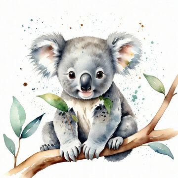 Watercolor cute baby animal. Koala