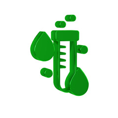Green Test tube with water drop icon isolated on transparent background.
