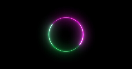 Futuristic neon-colored retro-style glowing circles motion graphic. Loop animation video of neon glowing stylish circle shape bg. Neon lights.  circle lights illustration.