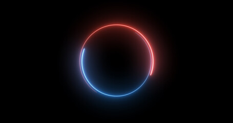 Futuristic neon-colored retro-style glowing circles motion graphic. Loop animation video of neon glowing stylish circle shape bg. Neon lights.  circle lights illustration.