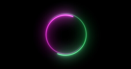 Futuristic neon-colored retro-style glowing circles motion graphic. Loop animation video of neon glowing stylish circle shape bg. Neon lights.  circle lights illustration.