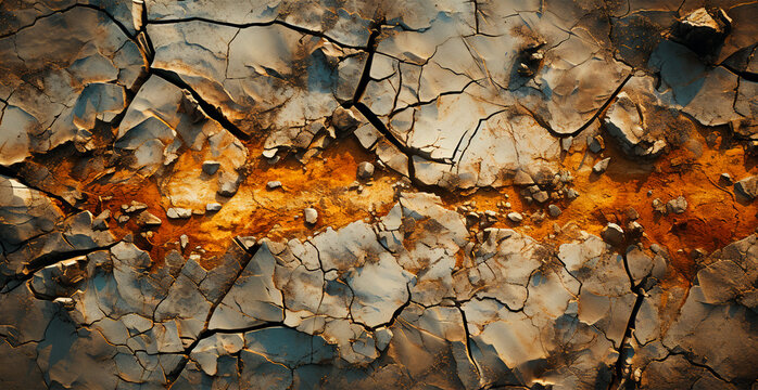 Cracked dry ground, global drought, ground texture, panoramic background - AI generated image