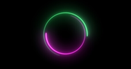 Futuristic neon-colored retro-style glowing circles motion graphic. Loop animation video of neon glowing stylish circle shape bg. Neon lights.  circle lights illustration.