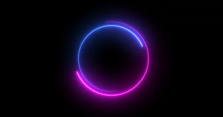 Foto auf Leinwand Futuristic neon-colored retro-style glowing circles motion graphic. Loop animation video of neon glowing stylish circle shape bg. Neon lights.  circle lights illustration. © PhoenixStock
