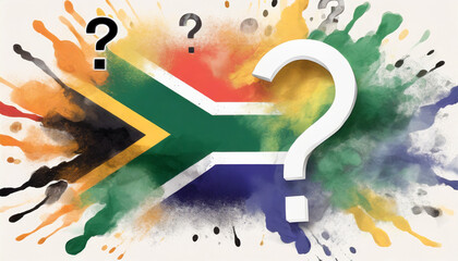Concept. South African flag with question marks. Generative AI