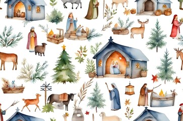 Christmas Nativity stories. White background. Generative AI