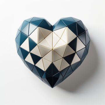 A blue and white heart shaped object on a white surface. Realistic clipart on white background
