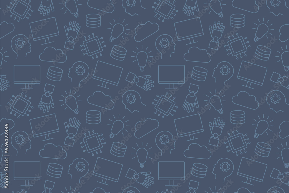 Poster ai, artificial intelligence, machine learning seamless pattern - vector illustration