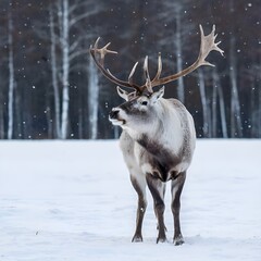 A deer in the snow on winter background 