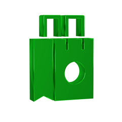 Green Paper shopping bag icon isolated on transparent background. Package sign.