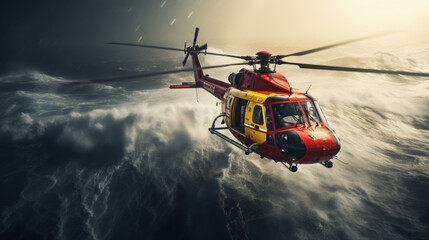 Rescue helicopter in mission sea rescue. - obrazy, fototapety, plakaty
