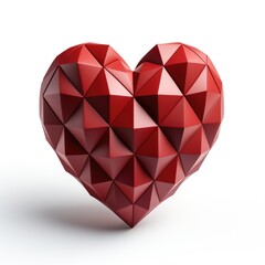 A red heart shaped object on a white surface.