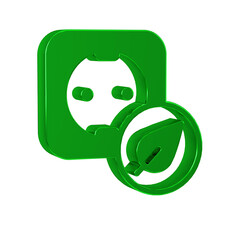 Green Electrical outlet icon isolated on transparent background. Alternative energy. Clean energy. Power socket. Rosette symbol.