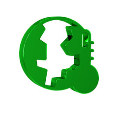 Green Planet earth melting to global warming icon isolated on transparent background. Ecological problems and solutions - thermometer.