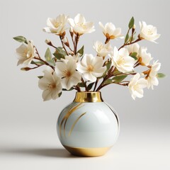 A vase filled with white flowers on top of a table.