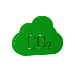 Green CO2 emissions in cloud icon isolated on transparent background. Carbon dioxide formula, smog pollution concept, environment concept.