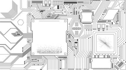 hi tech electronic circuit board digital graphic box. - obrazy, fototapety, plakaty