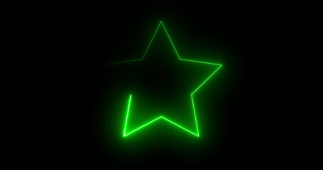 Neon star moving light animation for VJ Loop disco and Club BG. Black background star neon motion graphic.Glamour glitter backdrop for a holiday celebration party. Stage light star illustration.