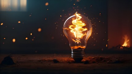 bulb in fire. Fire in the bulb. Ai ganerated image