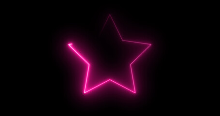 Neon star moving light animation for VJ Loop disco and Club BG. Black background star neon motion graphic.Glamour glitter backdrop for a holiday celebration party. Stage light star illustration.