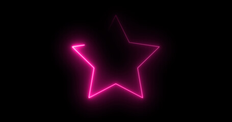Neon star moving light animation for VJ Loop disco and Club BG. Black background star neon motion graphic.Glamour glitter backdrop for a holiday celebration party. Stage light star illustration.