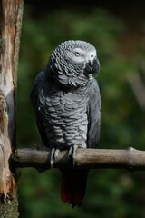 Obraz premium Vertical closeup shot of a gray parrot perched on a tree branch
