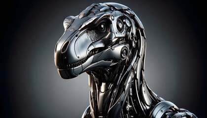 A futuristic cyborg dinosaur with a metallic robotic body.