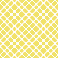 Simple yellow seamless pattern. Vector abstract geometric background with rounded shapes, diagonal grid, crossing lines, lattice. Elegant minimal texture. Modern repeat design for decor, print, cover