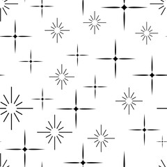 Vector Repeating Pattern.Shining, shimmering Stars, Sequins, Flares, Icons.Holiday.Party.New Year.Print for Textile.Packaging.Paper.Fireworks Cover.On a White Background.Fantasy.Magic.Night Sky - obrazy, fototapety, plakaty