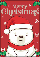 Joyful Polar Bear with Santa Hat: Featured in Merry Christmas Greeting Cards and Posters