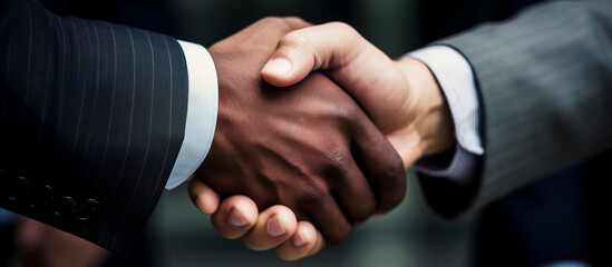business executives of different ethnic shaking hands with each other - successful negotiate and handshake concept