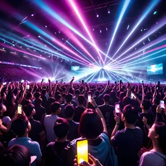 Fotobehang Euphoria Unleashed: Capturing the Dynamic Energy of K-Pop Concerts and the Enthusiastic Fan Experience. generative AI © EVISUAL