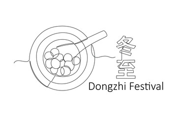 Continuous one line drawing Dongzhi festival concept. Doodle vector illustration.