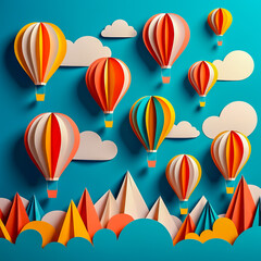 Hot Air Balloons shaped illustration made of paper on the abstract background.