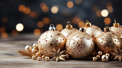 Christmas Balls with glitter background creative and unique Decoration Copy Space AI