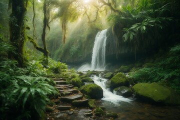 Waterfall in The forest  generated by AI
