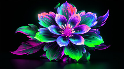 colorful flower isolated on black background, 3d, wallpaper, backdrop, abstract