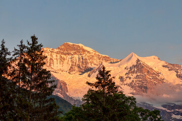 Jungfrau and Silberhorn at sunset