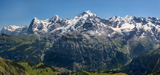 Eiger Monch and Jungfrau above Murren - obrazy, fototapety, plakaty