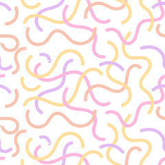 Wavy Seamless cute squiggle Pattern. Seamless print of colorful abstract squiggles print, scribble spiral and wavy lines. Pastel Chaotic ink brush scribbles. Vector illustration.