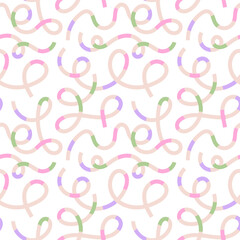 Obraz premium Wavy Seamless cute squiggle Pattern. Seamless print of colorful abstract squiggles print, scribble spiral and wavy lines. Pastel Chaotic ink brush scribbles. Vector illustration.