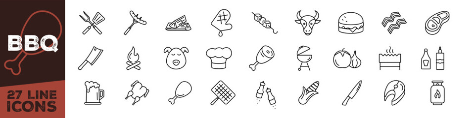Barbecue icon. Barbecue icon set. Linear style.