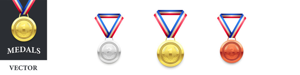 Medal icon. Medal icon set. Realistic medal set.