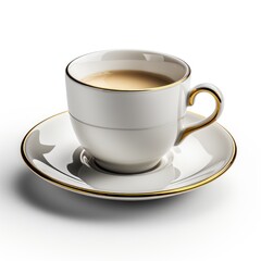 A cup of coffee is sitting on a saucer. Realistic clipart on white background