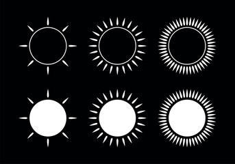 Set of abstract sun icons. A symbol of warmth and light. Stylized sun with rays. 